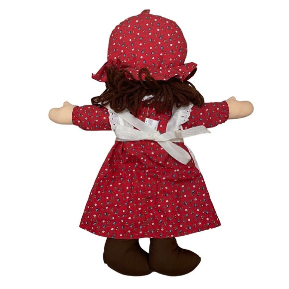 Vintage Rag Doll With Red Floral Dress & Bonnet 17" - Picture 3 of 5